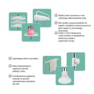 Alternative view of RACKBATH – półka prysznicowa, która eliminuje bałagan i utrzymuje prysznic w porządku (bez wiercenia, pasuje do każdej łazienki)