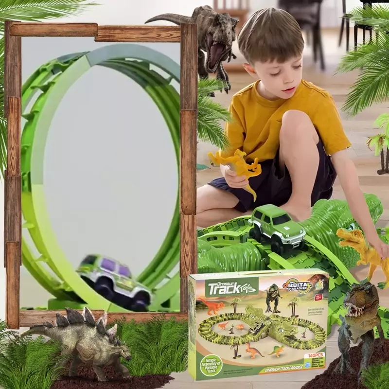 Magiczny tor wyścigowy dinozaurów z 140 elementami