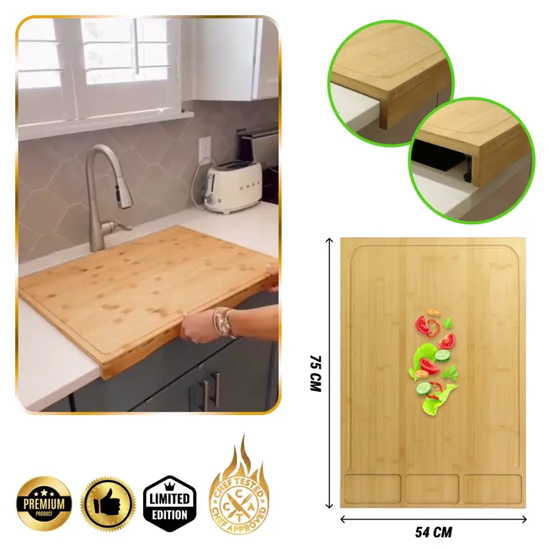 BambooCraft™ -  Duża deska do krojenia z bambusa z odłączanymi nogami