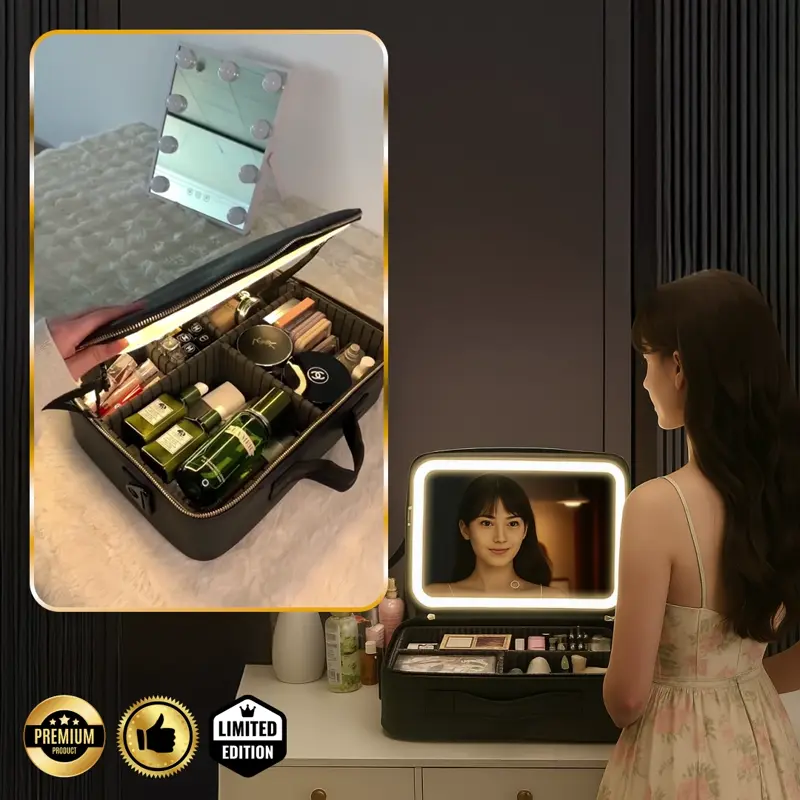 GlowBag™ -  Przenośna Torba Na Makijaż z Podświetlanym Lustrem
